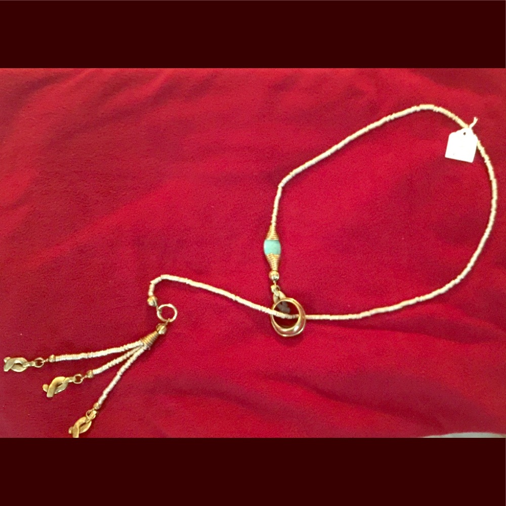 $20 OFF-Pewter Lariat Necklace w/brass/turquoise